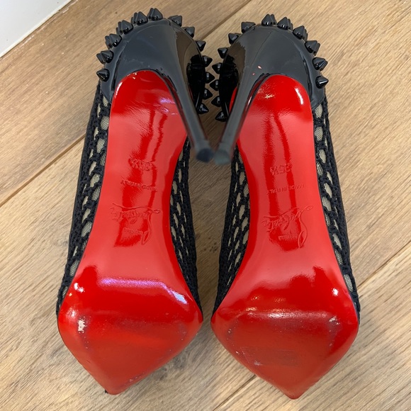 Christian Louboutin Black Mesh And Patent Leather Spike Guni Pumps - Picture 5 of 5
